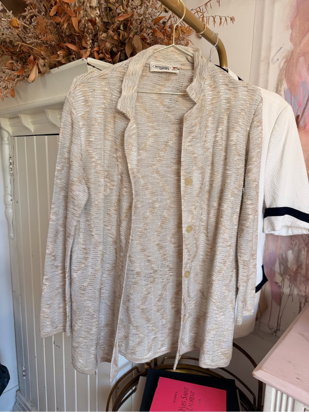 Missoni Metallic Beige Open-Front Cardigan Sweater